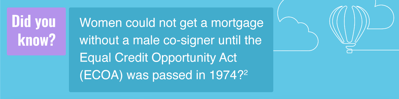 Did you know? Women could not get a mortgage without a male co-signer until the Equal Credit Opportunity Act (ECOA) was passed in 1974?[2]